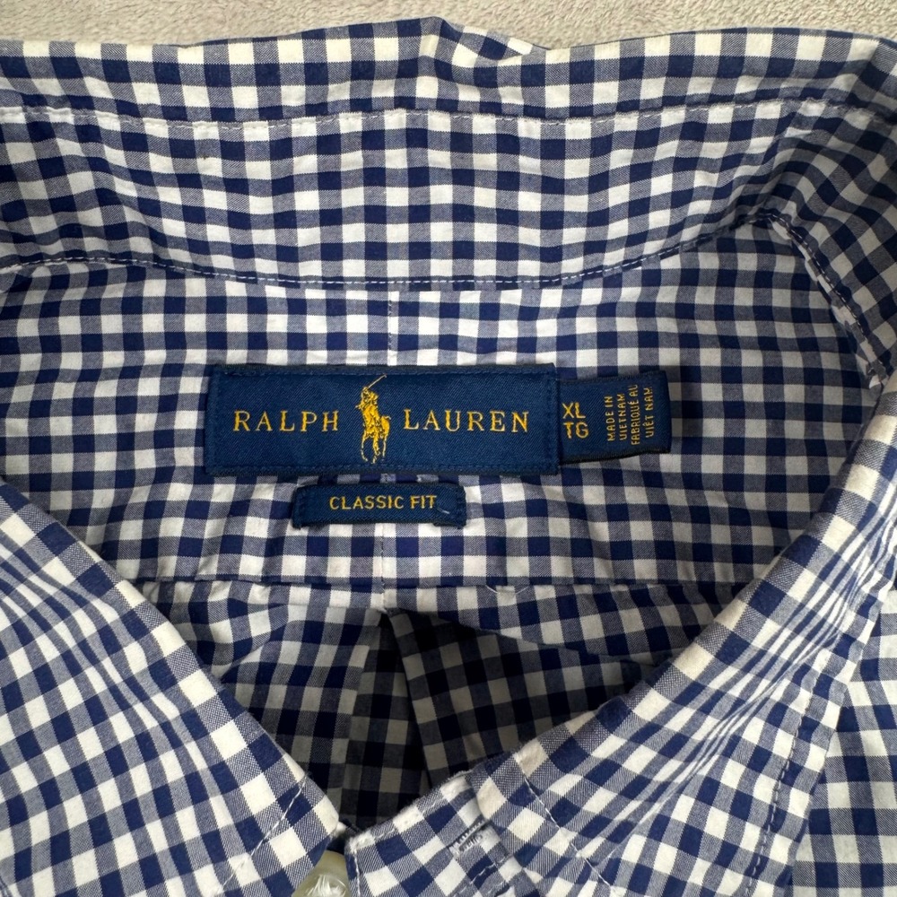 Ralph Lauren Button Down Shirt Mens XL Blue Gingham Check Classic Fit Cotton - Picture 5 of 8